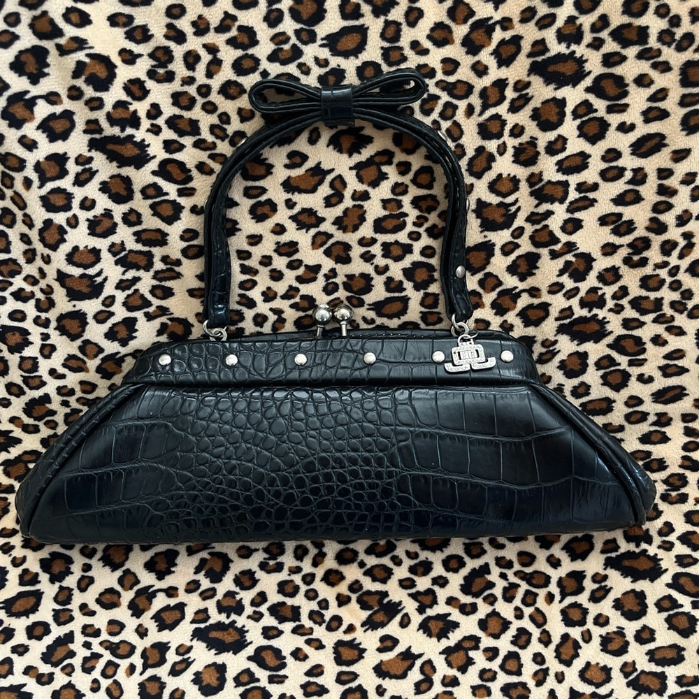JLO Black Crocodile-Embossed Mini Handbag
